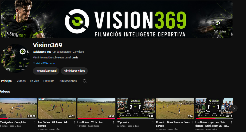 Canal de YouTube de VISION369 con los partidos completos subidos